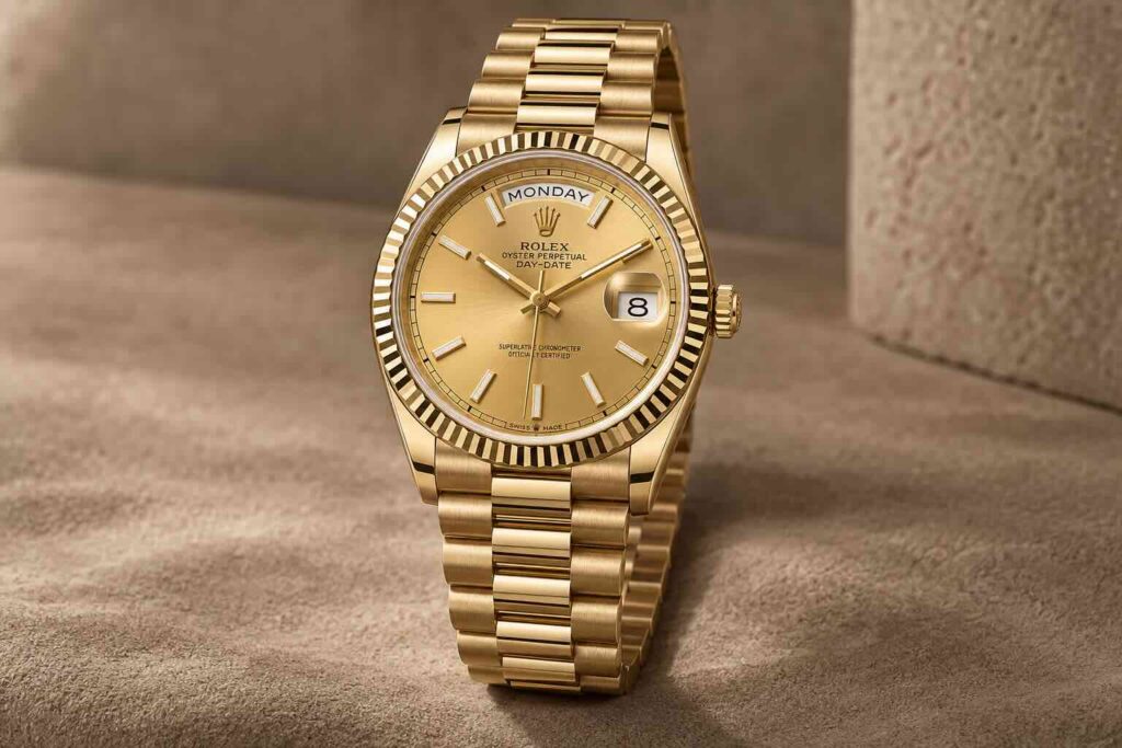 Rolex Day-Date: perché lo chiamano il President 4 Rolex Day-Date in oro giallo con lunetta zigrinata e bracciale President