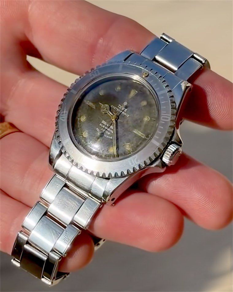 Tudor Oyster Prince Submariner 7928 del 1964 di Angelo Montanari, con quadrante patinato e lunetta sbiadita